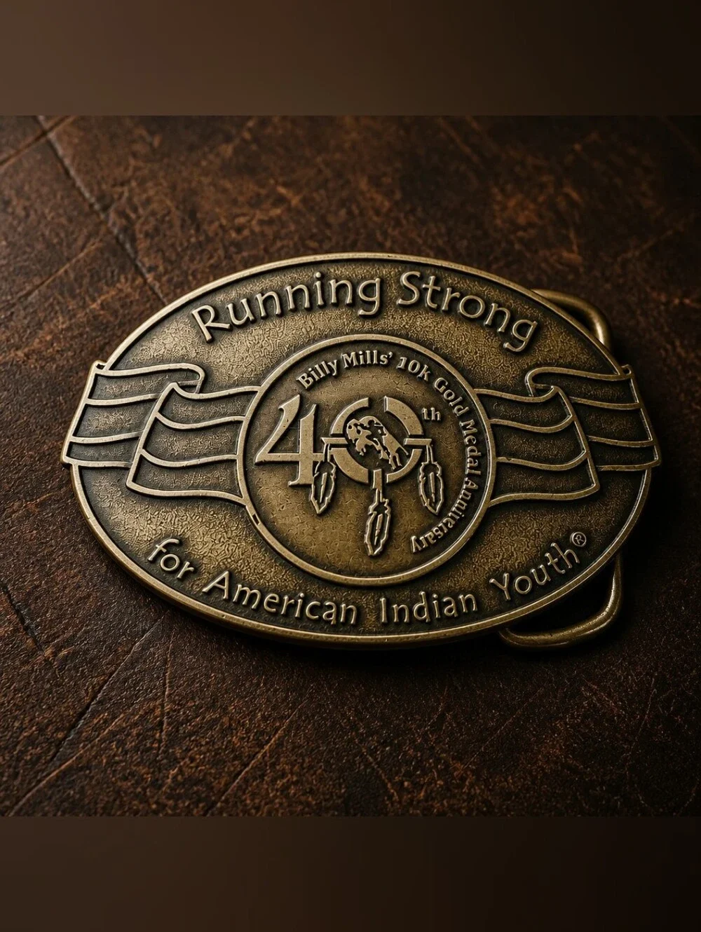 VTG Billy Mills American Indian Youth Running Strong Olympic Belt Buckle 1015